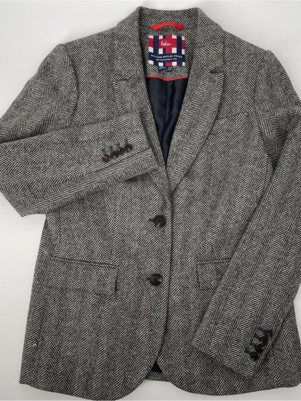 Boden Gray Herringbone Wool Blend Blazer